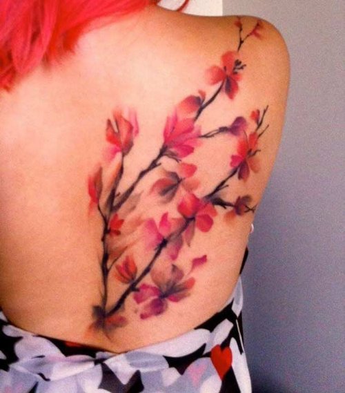 Best Cherry Blossom Tattoo On Upper Back